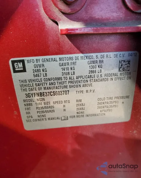 2012 Cadillac Srx Performance Collection z USA, uszkodzony, nr VIN 3GYFNBE37CS603707